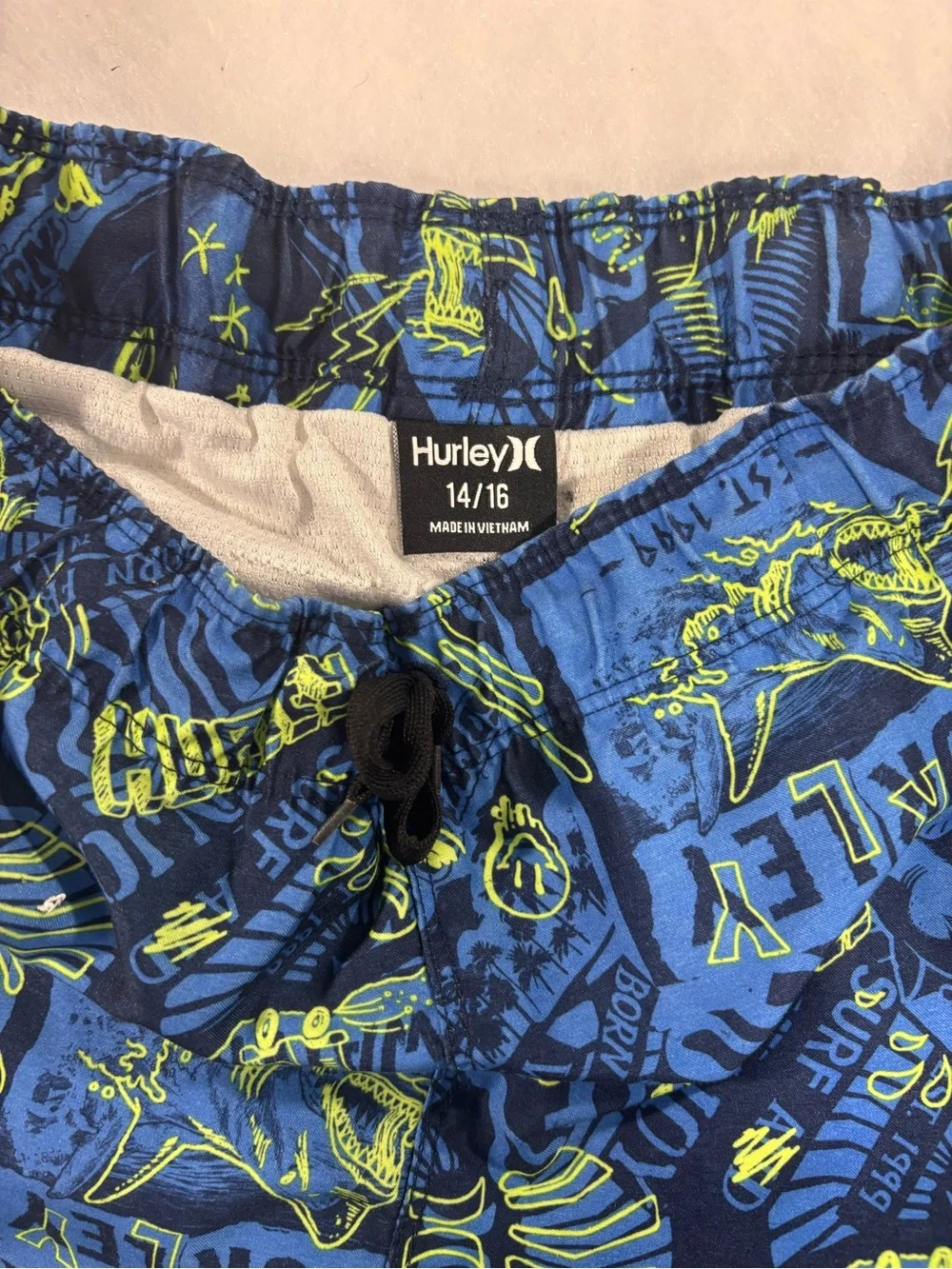 Hurley Blue and Neon Yellow Boys' Graphic Swim Trunks B071